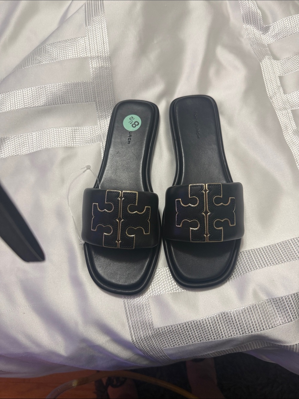 Tory Burch Black Slide Sandals with Gold Logo Detail